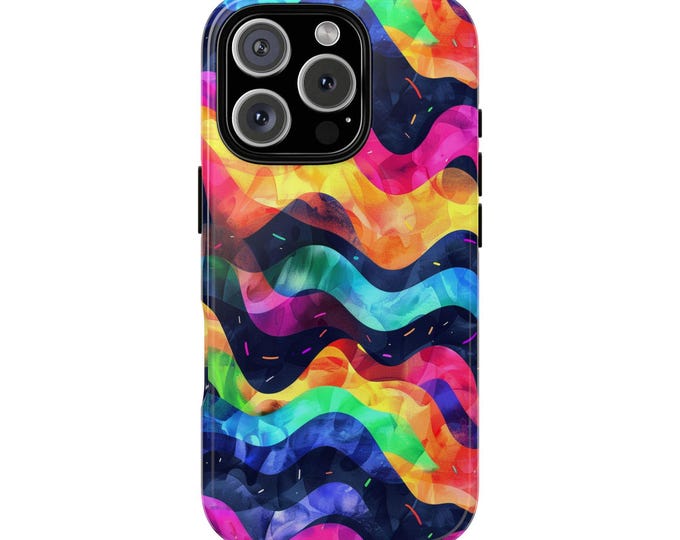 Neon Sonic Technicolor Sine Waves Abstract Phone Case: iPhone, Galaxy, Pixel - Lifetime Warranty