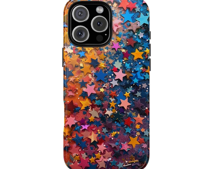 Glitter Stars Colorful Confetti Phone Case: iPhone, Galaxy, Pixel - Lifetime Warranty