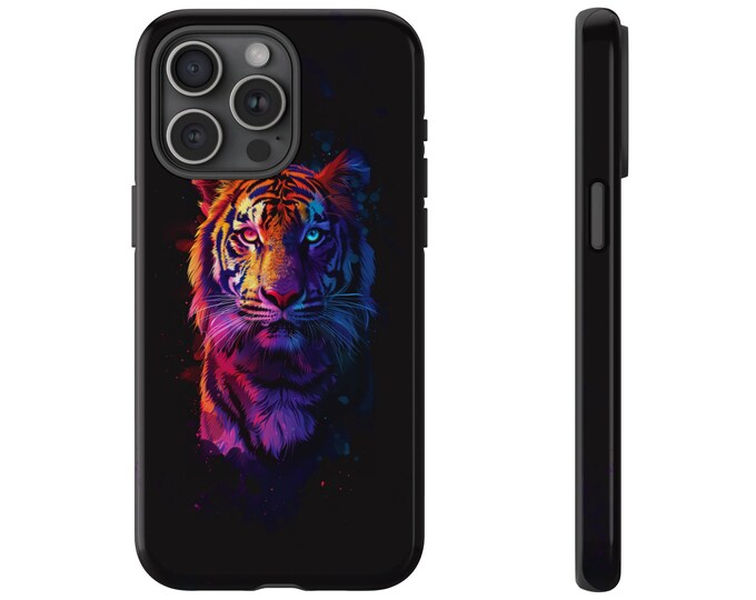 Vibrant Neon Tiger Digital Illustration Phone Case: iPhone, Galaxy, Pixel - Lifetime Warranty