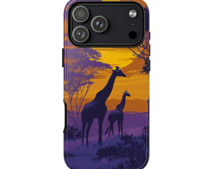 Giraffes Purple Yellow Safari Phone Case: iPhone, Galaxy, Pixel - Lifetime Warranty