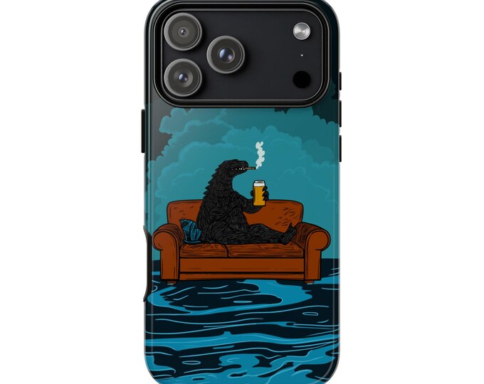 Kaiju Smoking Cigar Beer Couch Phone Case: iPhone, Galaxy, Pixel - Lifetime Warranty