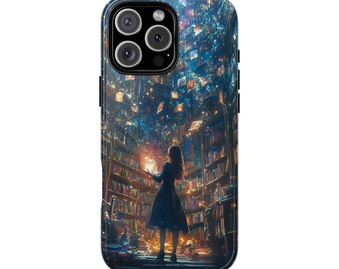 Magic Library Girl Flying Books Reading Phone Case: iPhone, Galaxy, Pixel - Lifetime Warranty