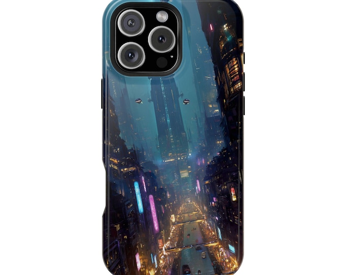 Futuristic City At Night Phone Case: iPhone, Galaxy, Pixel - Lifetime Warranty
