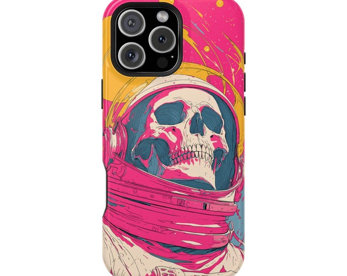 Astronaut Skeleton Pink Atmosphere Phone Case: iPhone, Galaxy, Pixel - Lifetime Warranty