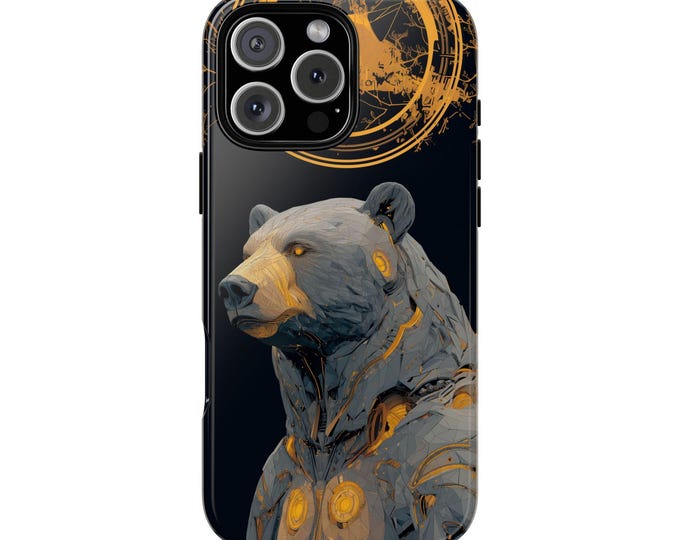 Bear Biomechanical Fusion Yellow Gray Phone Case: iPhone, Galaxy, Pixel - Lifetime Warranty