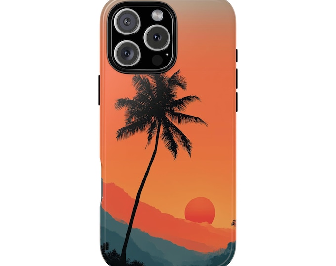 Minimalist Tropical Palm Tree Sunset Phone Case: iPhone, Galaxy, Pixel - Lifetime Warranty