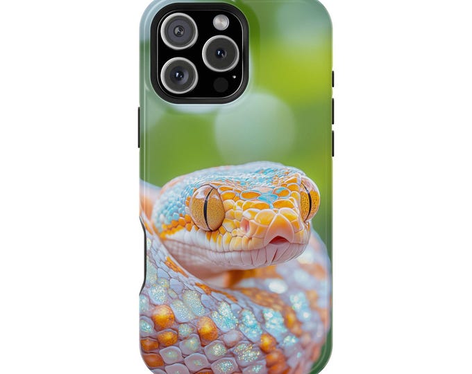 Orange Teal Diamond Skin Snake Phone Case: iPhone, Galaxy, Pixel - Lifetime Warranty