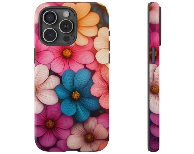 Colorful Wildflower Pink Teal Flowers Phone Case: iPhone, Galaxy, Pixel - Magsafe Wireless Charging