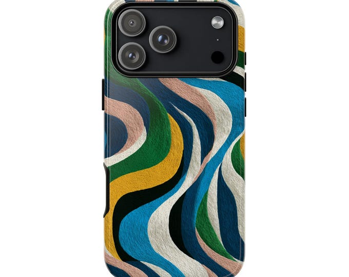 Wavy Green Blue Abstract Stripes Phone Case: iPhone, Galaxy, Pixel - Lifetime Warranty