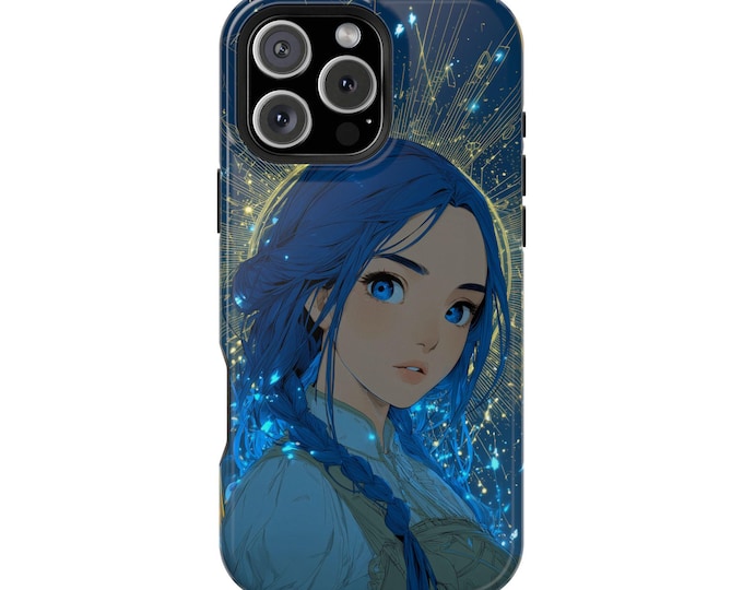 Anime Girl Blue Hair Gold Light Phone Case: iPhone, Galaxy, Pixel - Lifetime Warranty