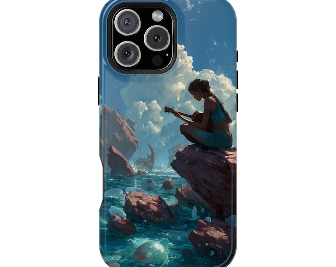 Singing Siren Guitar Sea Mermaid Rocks Phone Case: iPhone, Galaxy, Pixel - Lifetime Warranty