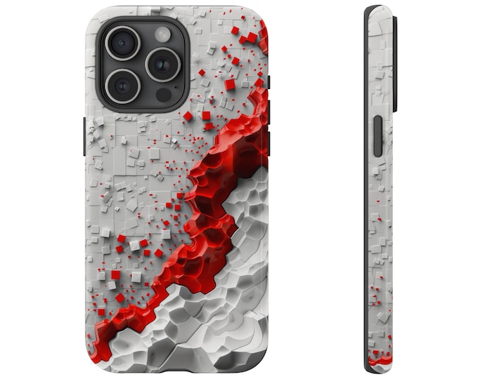 Liquid Geometry Red White Abstract Hydro Dip Phone Case: iPhone, Galaxy, Pixel - Lifetime Warranty