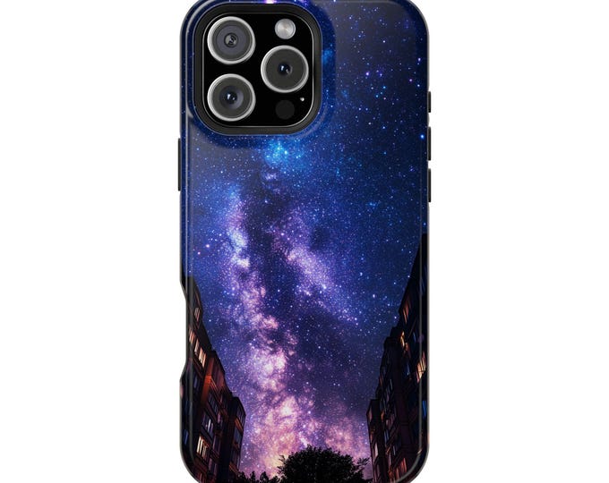 Purple Nebula Starry Sky City Phone Case: iPhone, Galaxy, Pixel - Lifetime Warranty