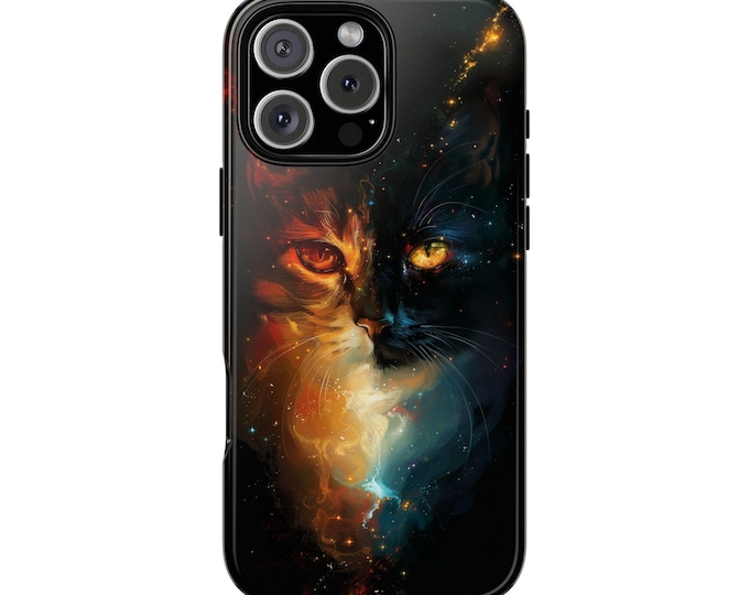 Light Dark Day Night Cat Galaxy Phone Case: iPhone, Galaxy, Pixel - Lifetime Warranty