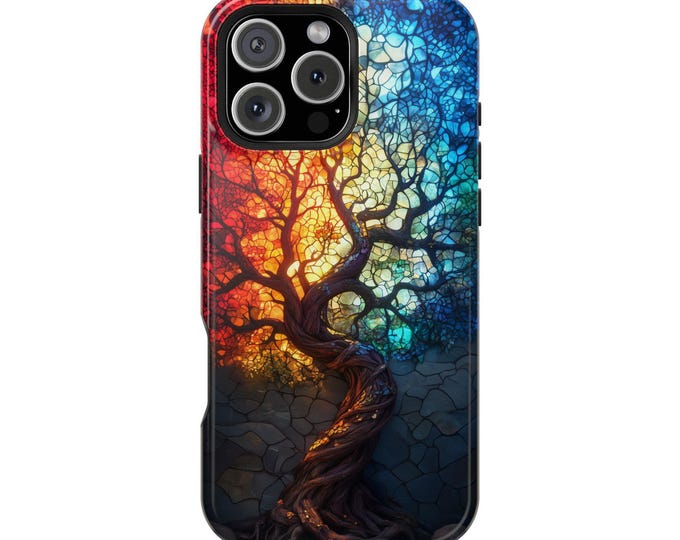 Tree Stained Glass Orange Blue Leaves Phone Case: iPhone, Galaxy, Pixel - Lifetime Warranty