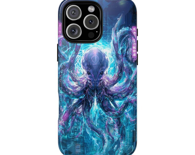Neon Alien Octopus Teal Blue Phone Case: iPhone, Galaxy, Pixel - Lifetime Warranty