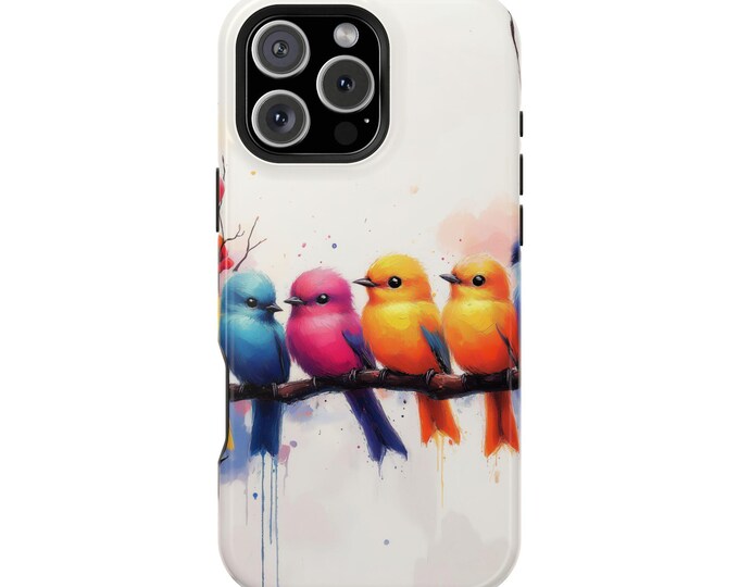 Colorful Vibrant Birds on Branch Phone Case: iPhone, Galaxy, Pixel - Lifetime Warranty