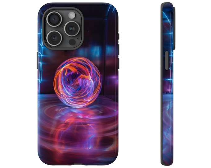 Phone Case for Galaxy, iPhone, Pixel | Neon Orb Radiant Sphere Ball Luminous Incandescent Glowing Lights | Dual Layer Tough Cover