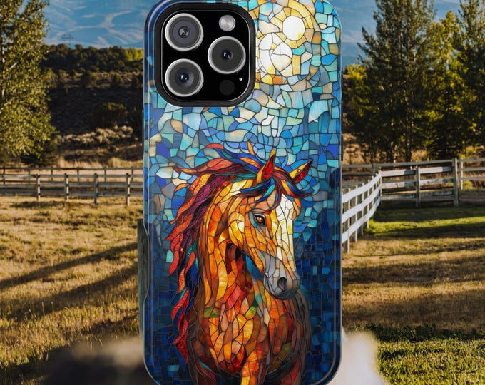 Stained Glass Horse Art Phone Case: iPhone, Galaxy, Pixel - Magsafe Wireless Charging