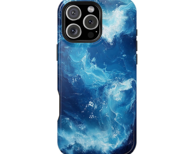 Oceanic Drift Abstract Deep Blue Waves Phone Case: iPhone, Galaxy, Pixel - Lifetime Warranty