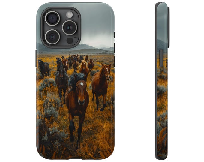 Western Horses Running Country Land Phone Case: iPhone, Galaxy, Pixel - Lifetime Warranty