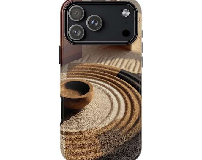 Abstract Zen Garden Raked Brown Sand Phone Case: iPhone, Galaxy, Pixel - Lifetime Warranty