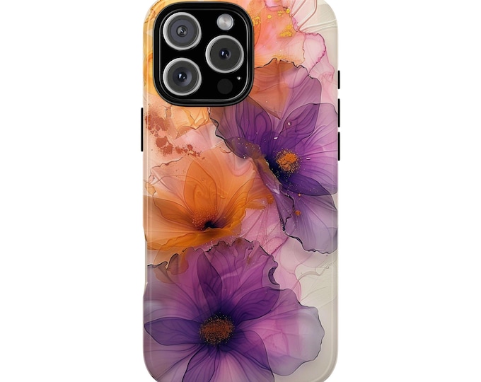 Gold and Purple Floral Orchid Flower Water Ink Paint Phone Case: iPhone, Galaxy, Pixel - Lifetime Warranty