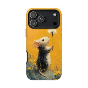 Tiny Mouse Holding Dandelion Phone Case: Custom | Heavy Duty | Shockproof | Wireless Charging