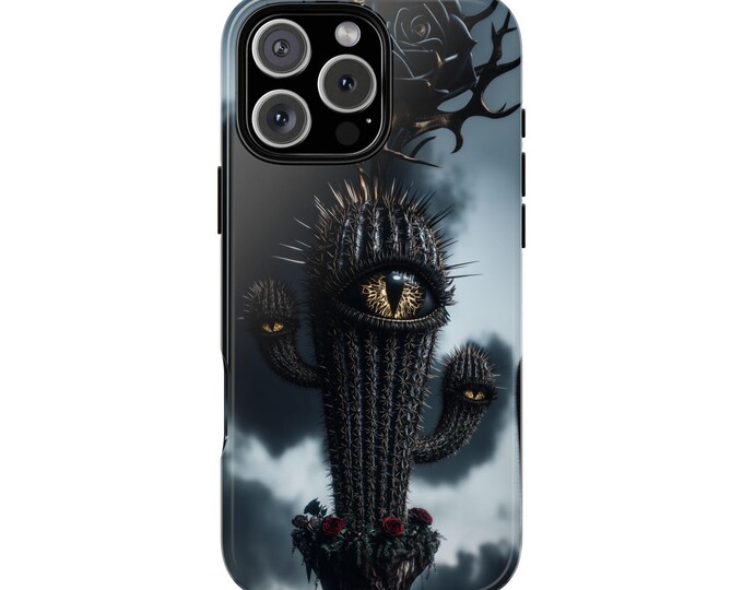 Surreal Cactus Black Desert Eyes Phone Case: iPhone, Galaxy, Pixel - Lifetime Warranty