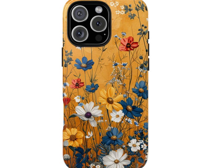 Dry Wildflower Yellow Minimalist Floral Phone Case: iPhone, Galaxy, Pixel - Lifetime Warranty