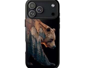 Grizzly Bear Wildlife Wood Print Phone Case • Original Artwork • Heavy Duty Protection • Tech Gift • Lifetime Warranty