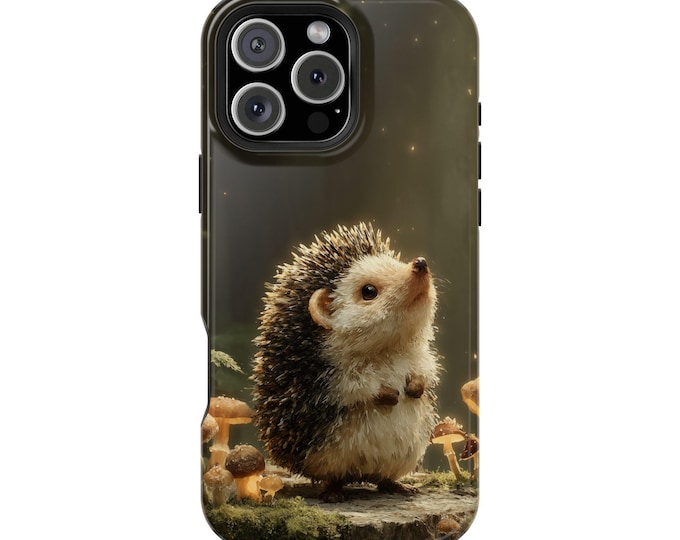 Fluffy Hedgehog Mushroom Tree Stump Phone Case: iPhone, Galaxy, Pixel - Lifetime Warranty