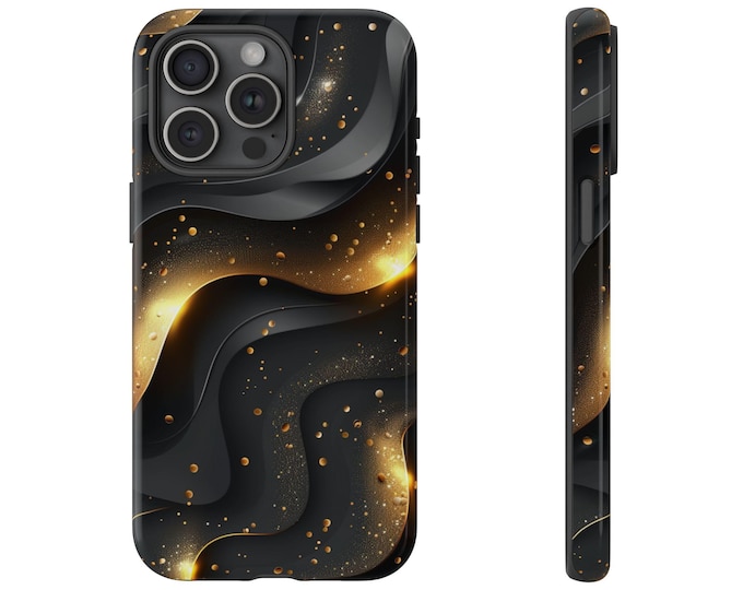 Black Gold Minimalist Waves Phone Case: iPhone, Galaxy, Pixel - Lifetime Warranty