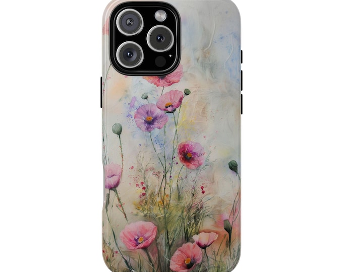 Poppy Watercolor Minimalist Wildflowers Phone Case: iPhone, Galaxy, Pixel - MagSafe Compatible