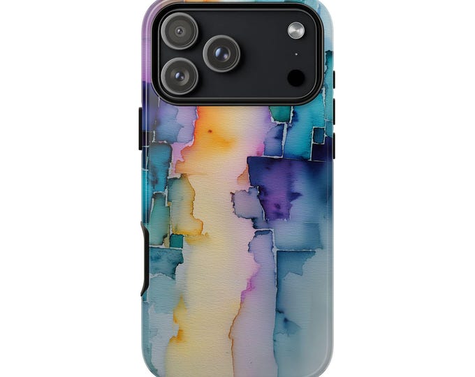 Watercolor Yellow Cyan Abstract Phone Case: iPhone, Galaxy, Pixel - Lifetime Warranty