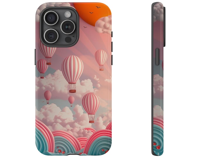 Cute Hot Air Balloons Phone Case - Clay Summer Clouds Design Phone Cover - Cloudy Sunset Summer Phone Case - iPhone, Pixel, Samsung Galaxy