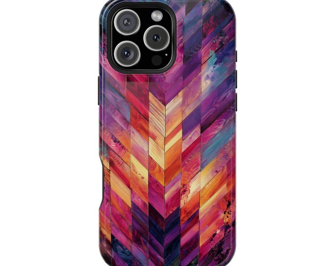 Sunset Chevron Gradient Orange Purple Boho Phone Case: iPhone, Galaxy, Pixel - Lifetime Warranty
