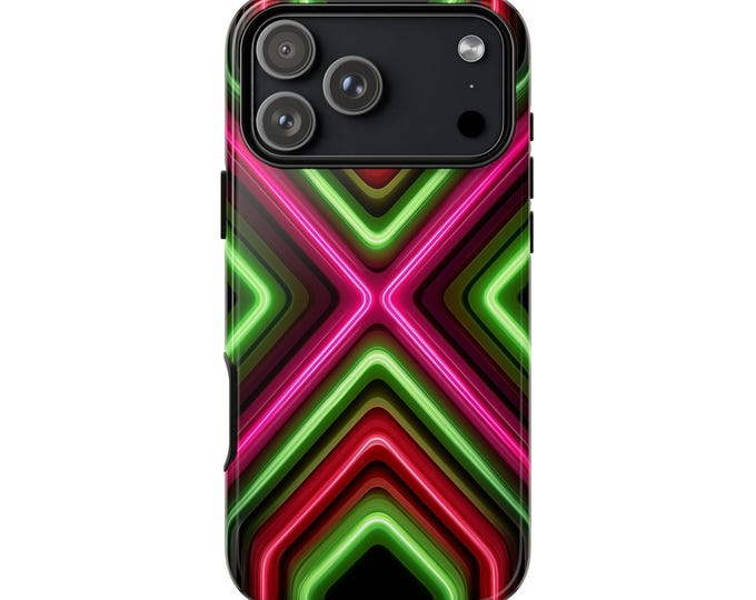 Pink Green Neon Line Pattern Phone Case: iPhone, Galaxy, Pixel - Lifetime Warranty