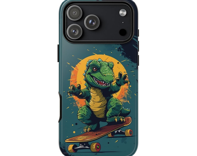 Dinosaur Skateboard Retro Kaiju Green Phone Case for iPhone, Galaxy, Pixel – Lifetime Warranty