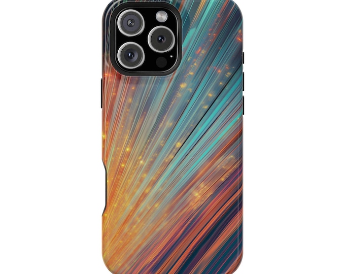 Teal Orange Iridescent Light Waves Art Phone Case: iPhone, Galaxy, Pixel - Lifetime Warranty