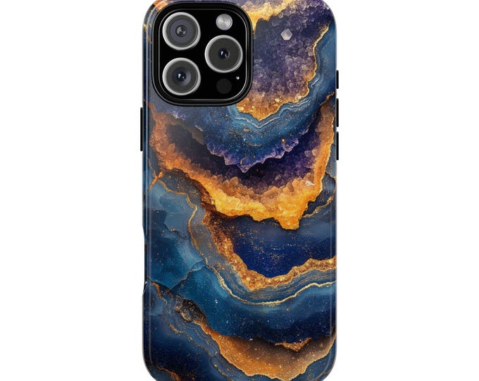 Amethyst Geode Crystal Agate Blue Yellow Phone Case: iPhone, Galaxy, Pixel - Lifetime Warranty