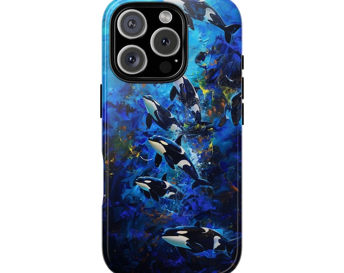 Killer Whale Majesty: Orca Pod Swimming in Deep Ocean Blue Thick Paint Style Phone Case for iPhone 16 15 14 13 12, Samsung Galaxy S24, Pixel