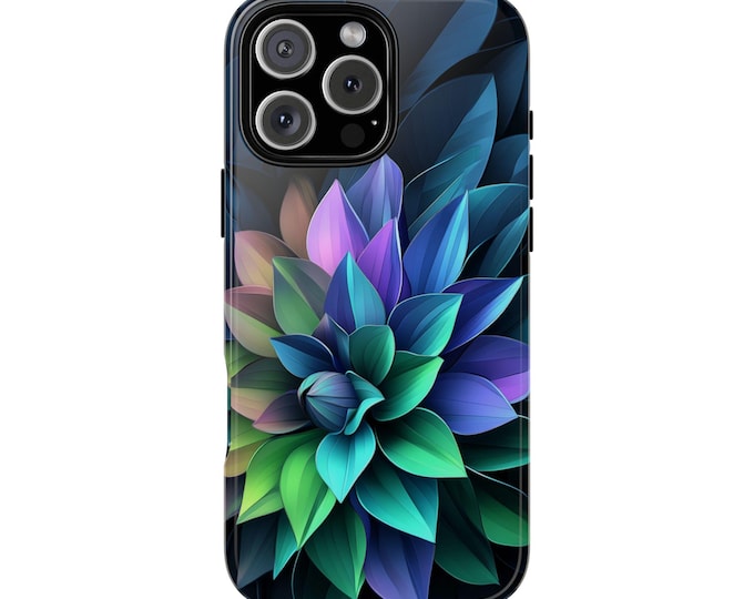 Geometric Dahlia Flower Purple Green Phone Case: iPhone, Galaxy, Pixel - Lifetime Warranty