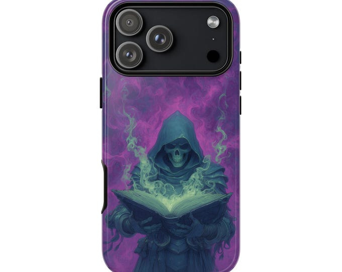 Skeleton Mage Spell Book Magic Phone Case: iPhone, Galaxy, Pixel - Lifetime Warranty