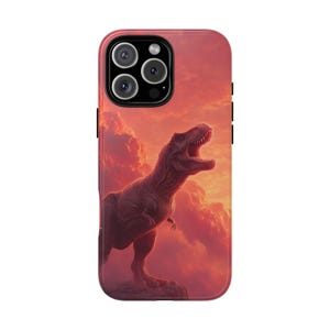Ferocious T-Rex Dinosaur Roaring Red Sky Phone Case: Tough Cover for iPhone (MagSafe Compatible), Samsung Galaxy, Pixel