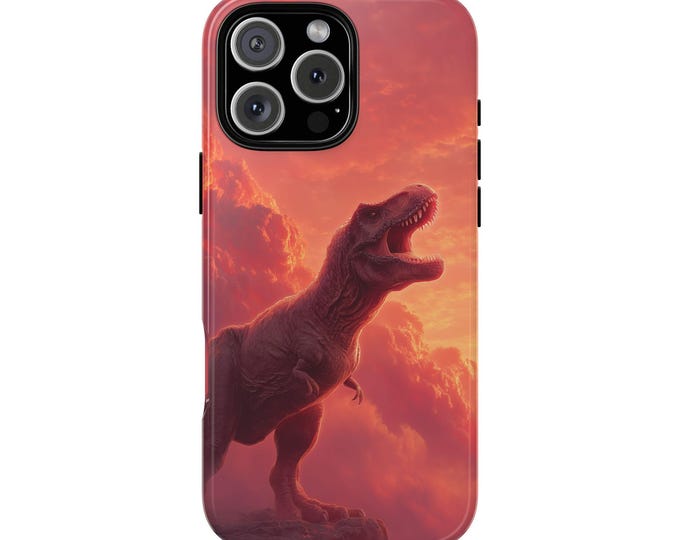 Ferocious T-Rex Dinosaur Roaring Red Sky Phone Case: iPhone, Galaxy, Pixel - Lifetime Warranty