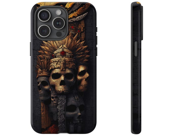 Ancient Aztec Skulls Totem Headdress Phone Case: Tough Cover for iPhone (MagSafe Compatible), Samsung Galaxy, Pixel