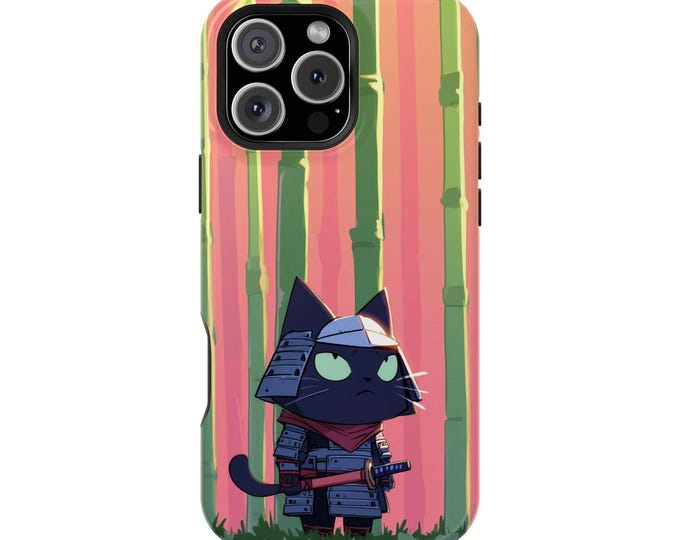 Black Cat Samurai Armor Cartoon Phone Case: iPhone, Galaxy, Pixel - Lifetime Warranty