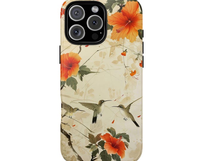 Hummingbird Orange Flower Tree Floral Bird Watercolor Phone Case: iPhone, Samsung Galaxy, Pixel - Lifetime Warranty
