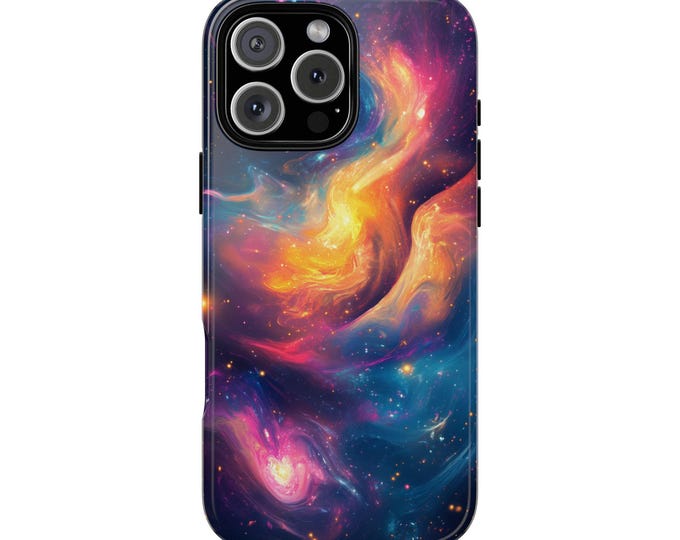 Cosmic Nebula Neon Swirls in Starlit Space Phone Case: iPhone, Galaxy, Pixel - Lifetime Warranty
